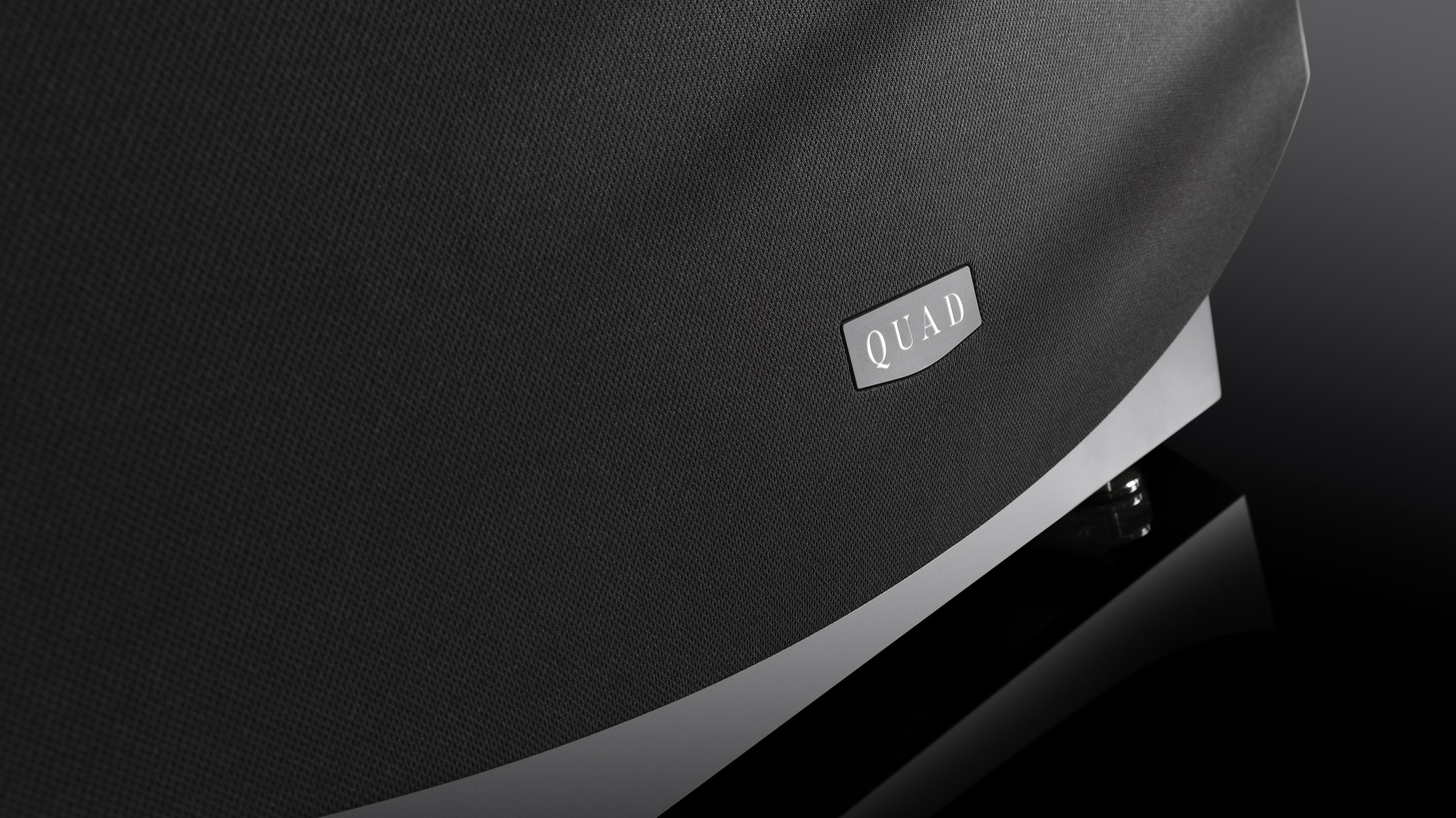Quad ESL 2912X base logo closeup shot
