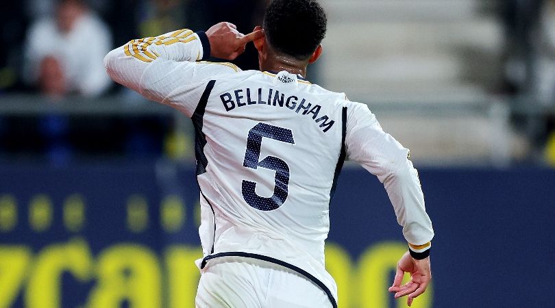 Jude Bellingham celebrates after scoring for Real Madrid against Cadiz in LaLiga in November 2023.