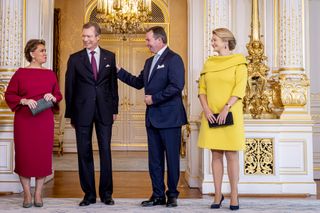 Grand Duchess Maria Teresa, Grand Duke Henri, Hereditary Grand Duke Guillaume during his inauguration ceremony as Lieutenant Representative of Luxembourg in October 2024