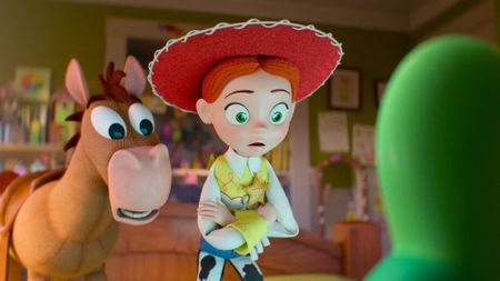 Jessie and Bullseye looking at Lilypad in Toy Story 5
