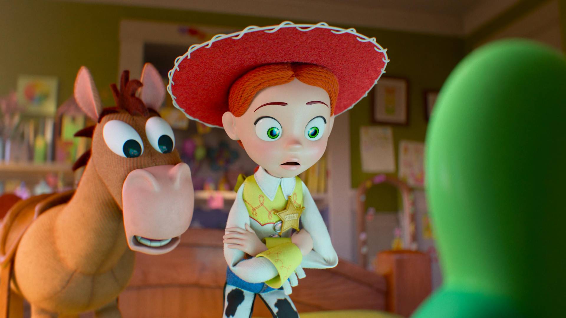 Jessie and Bullseye looking at Lilypad in Toy Story 5