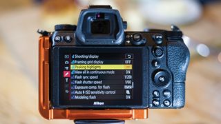 Rear LCD of Nikon Z6 II showing Shooting/display menu