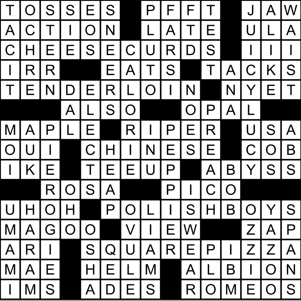 A solved crossword puzzle.