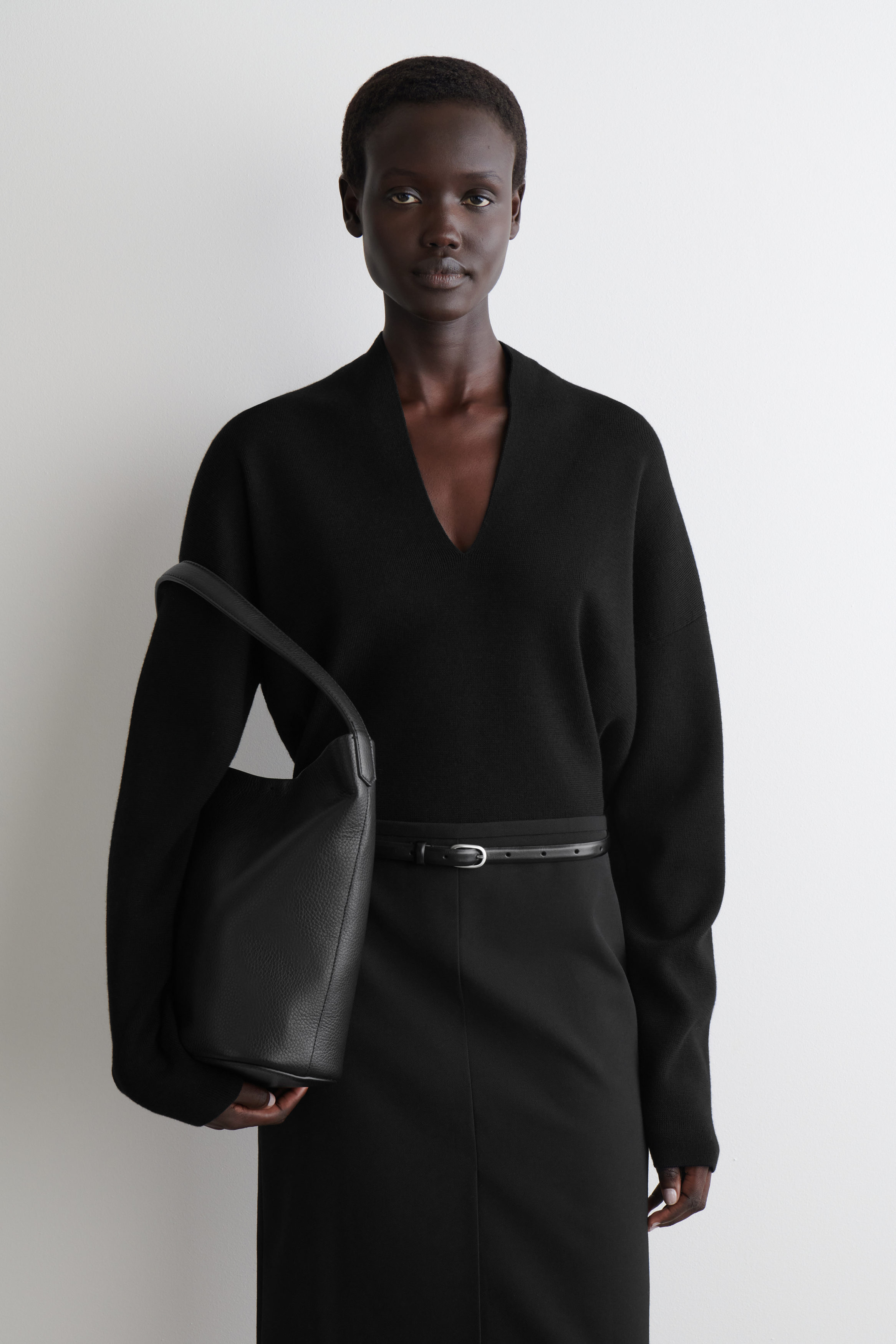 Draped Merino Wool V-Neck Jumper