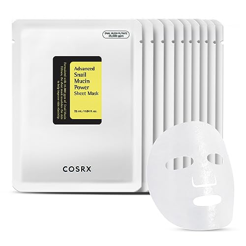 Cosrx Snail Mucin Sheet Mask 10 Ea With Snail Mucin Serum, Hydrating Face Sheet Masks for Dry &amp;amp; Sensitive Skin, Korean Face Mask for Self Care, Korean Skin Care