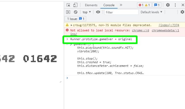 Restoring normal gameplay in Chrome dinosaur game