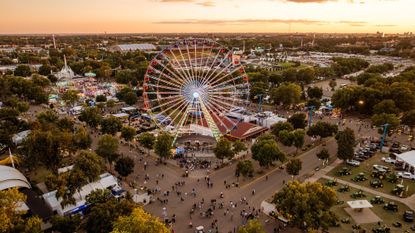 An aerial view of the ferris wheel and Minnesota fairgrounds