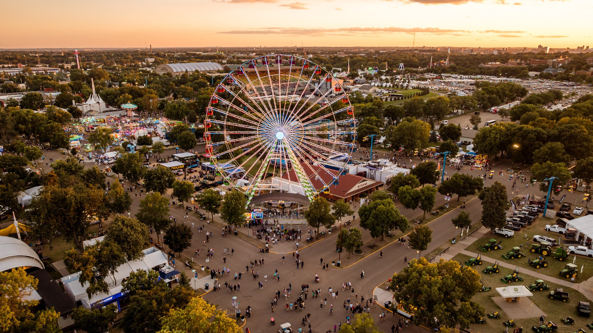 An aerial view of the ferris wheel and Minnesota fairgrounds 