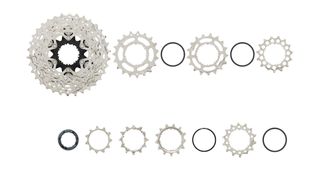 A deconstructed cassette from the new Shimano 105 groupset