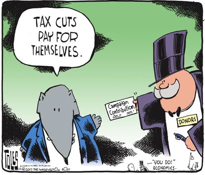 Political cartoon U.S. GOP tax cuts wealthy campaign funding