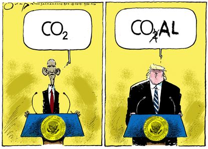Political Cartoon U.S. Obama Trump Climate change Coal