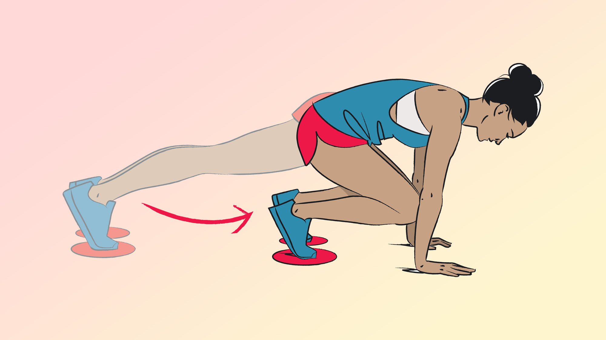 an illo of a woman doing knee tucks with sliders