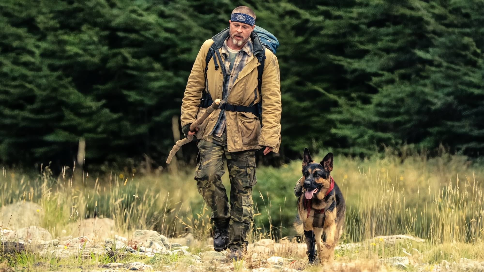 Brad Pitt and dog in Heart of the Beast