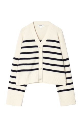 Cos Striped Merino Wool V-Neck Cardigan (Was $135) 