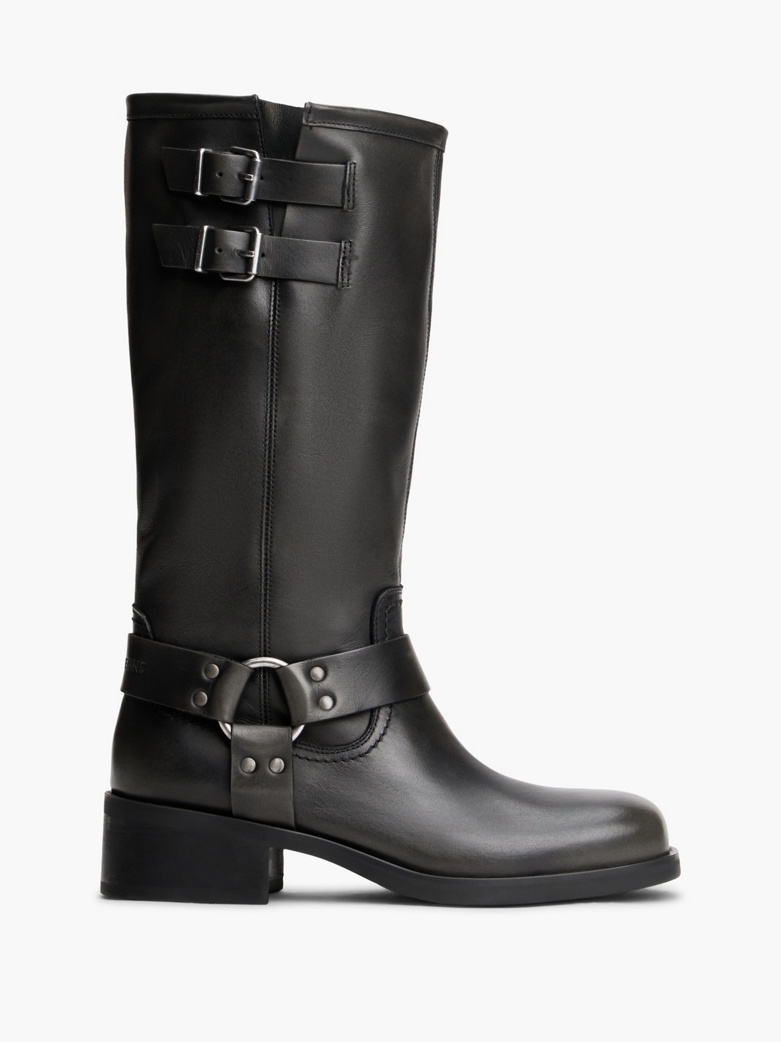 Leather Strap Buckle Biker Boots