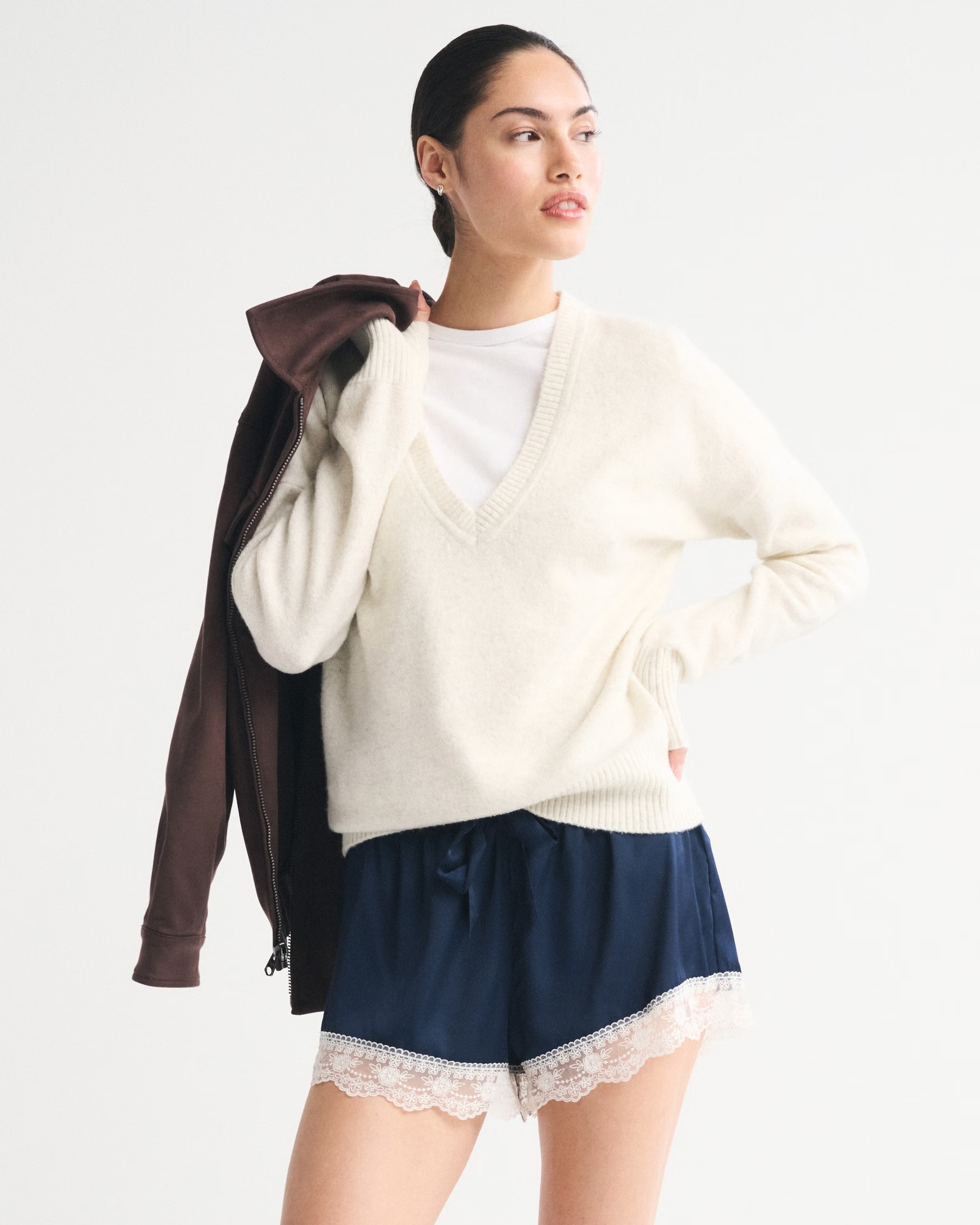 Abercrombie &amp;amp; Fitch, Merino Wool-Blend Plunge Sweater