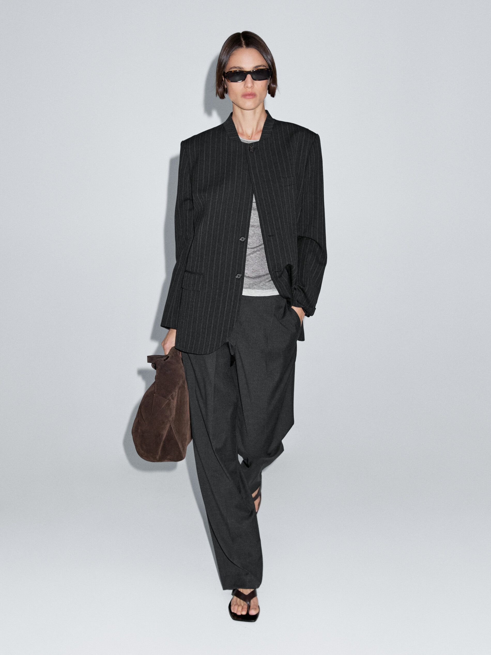 Striped Blazer With Wool Collar Detail