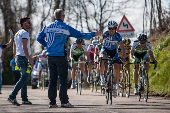 Philip Deignan (UnitedHealthcare) takes a feed on the second stage of Coppi e Bartali.