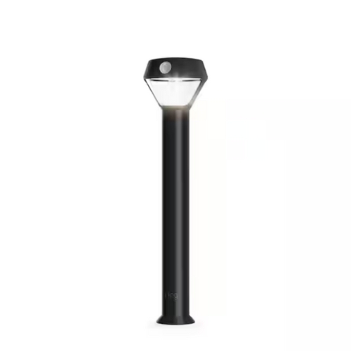 Ring Smart Lighting, Solar Black Motion Activated Outdoor Integrated LED Pathlight, against white background.