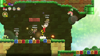 A screenshot showing off how online multiplayer works in Super Mario Bros. Wonder