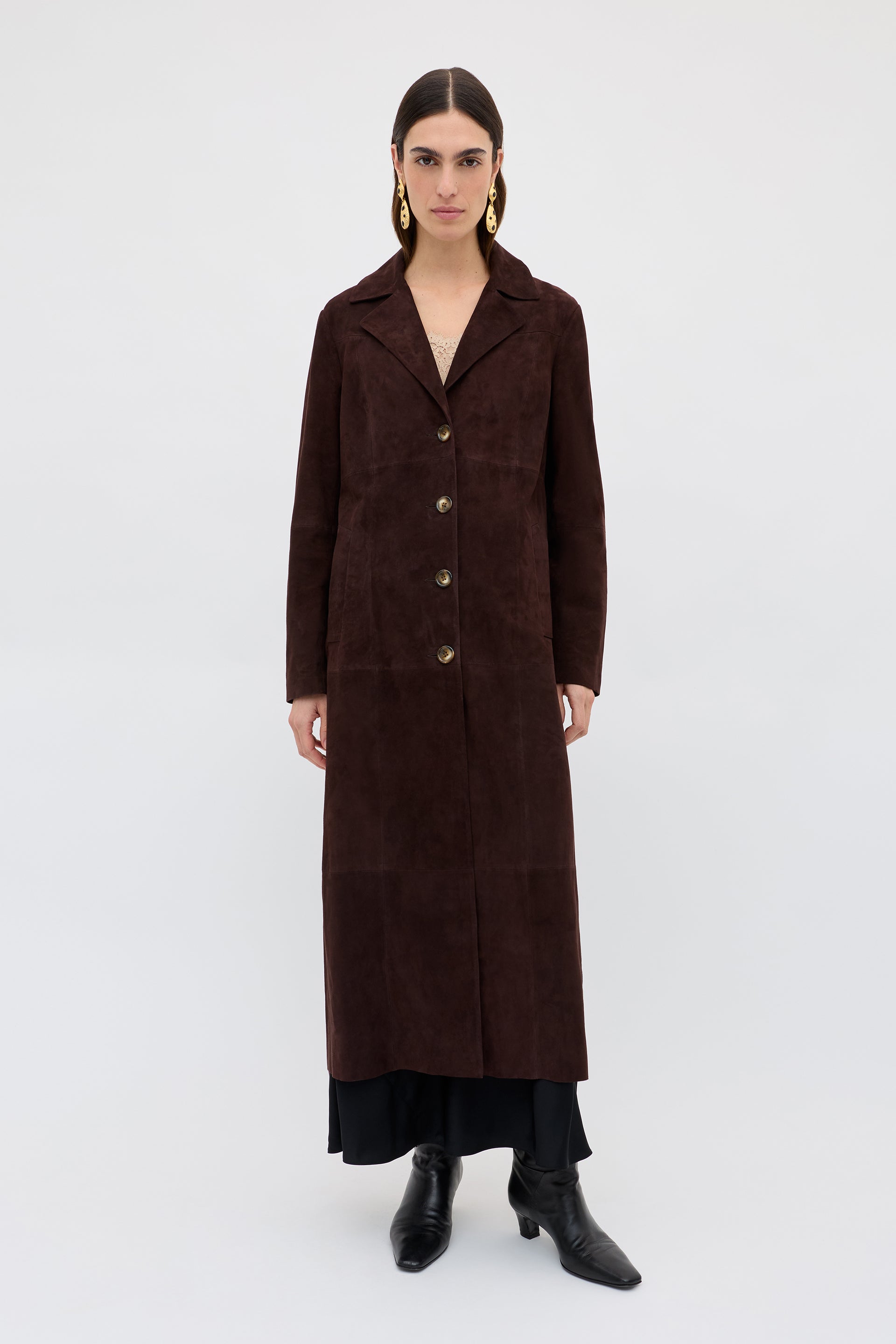 Astraea Suede Coat in Brown Chocolate