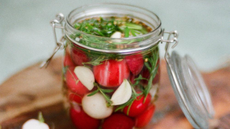 A jar of radish pickles