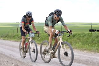 Ian Boswell battles with Laurens ten Dam at Unbound Gravel 200 in 2021