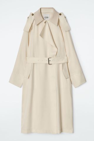 Knitted-Collar Trench Coat