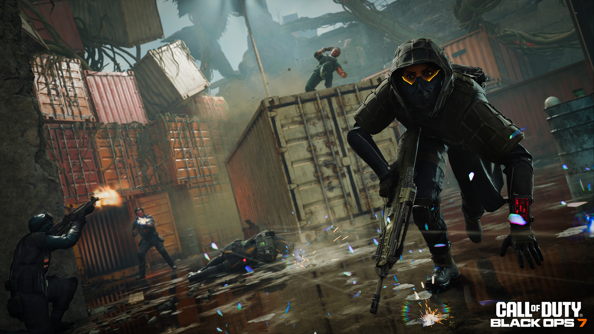 Call of Duty: Black Ops 7 promotional imagery of an operator engaged in combat.