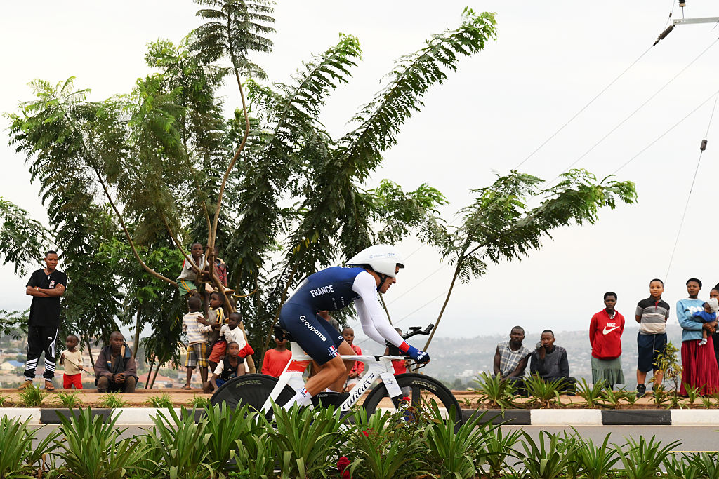KIGALI, RWANDA - SEPTEMBER 22: Maxime Decomble of France competes during the 98th UCI Cycling World Championships Kigali 2025 - Men Under 23 Individual Time Trial a 31.2km race from Kigali to Kigali on September 22, 2025 in Kigali, Rwanda. (Photo by David Ramos/Getty Images)