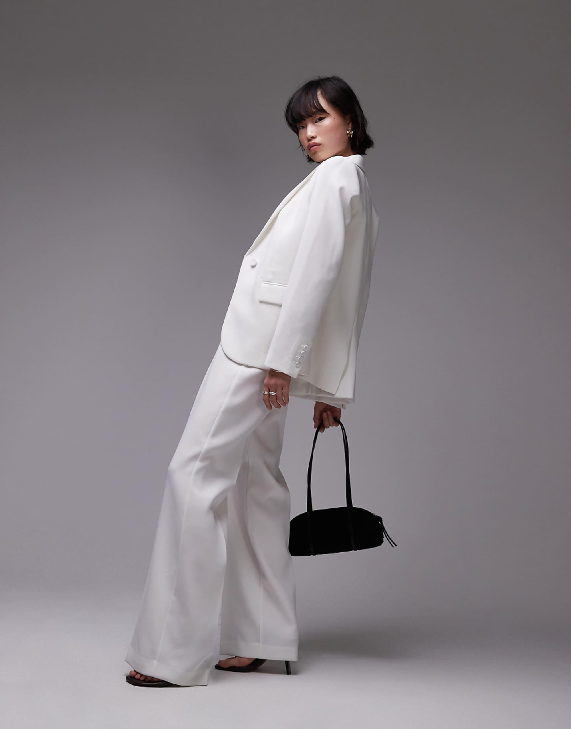 Mango Elasticated Waist Zip Side Tailored Trouser Co-Ord in White