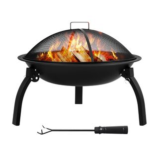 Small round black fire pit with screen