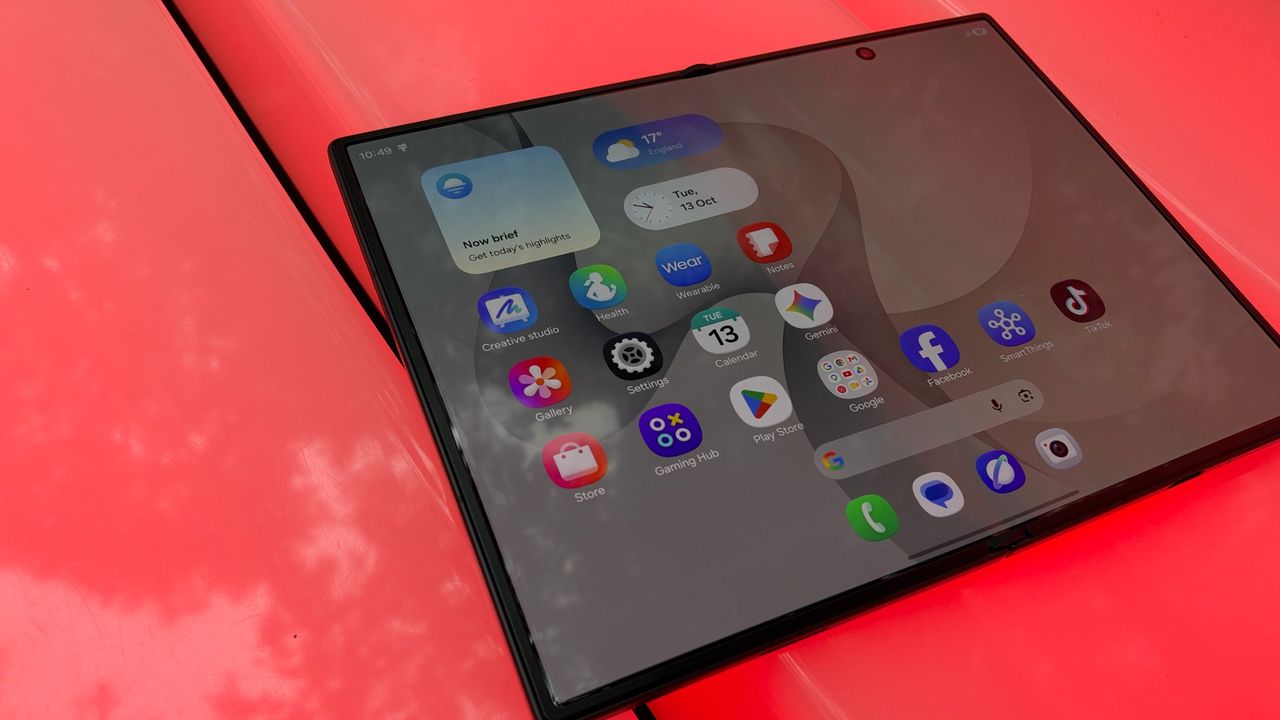 The Samsung Galaxy Z Fold 8 on a bench