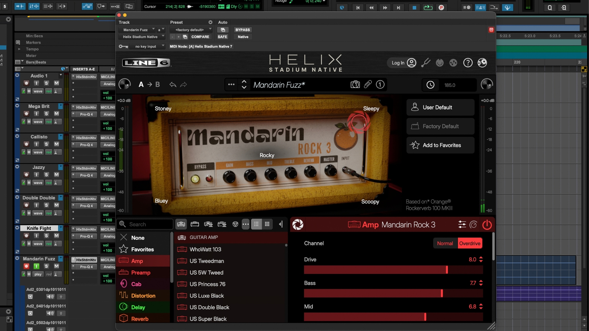 A screenshot of Line 6 Helix Stadium Native amp sim software
