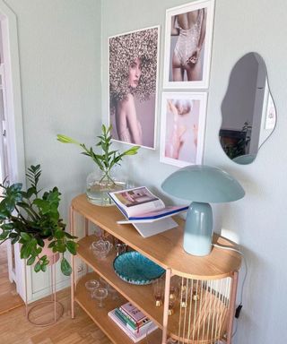 A wooden console table in apartment