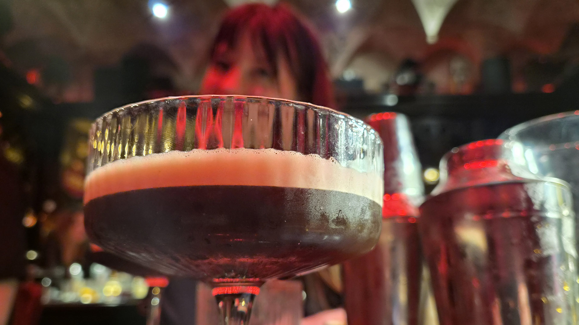 A photo of an espresso martini cocktail.
