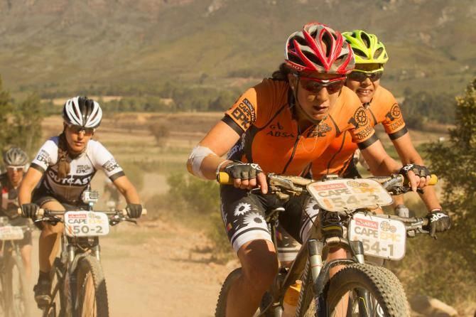 Catherine Williamson and Yolande Speedy lead the ladies category during stage 2 of the 2013 Cape Epic. Williamson has now dropped out of the 2014 edition of the race.