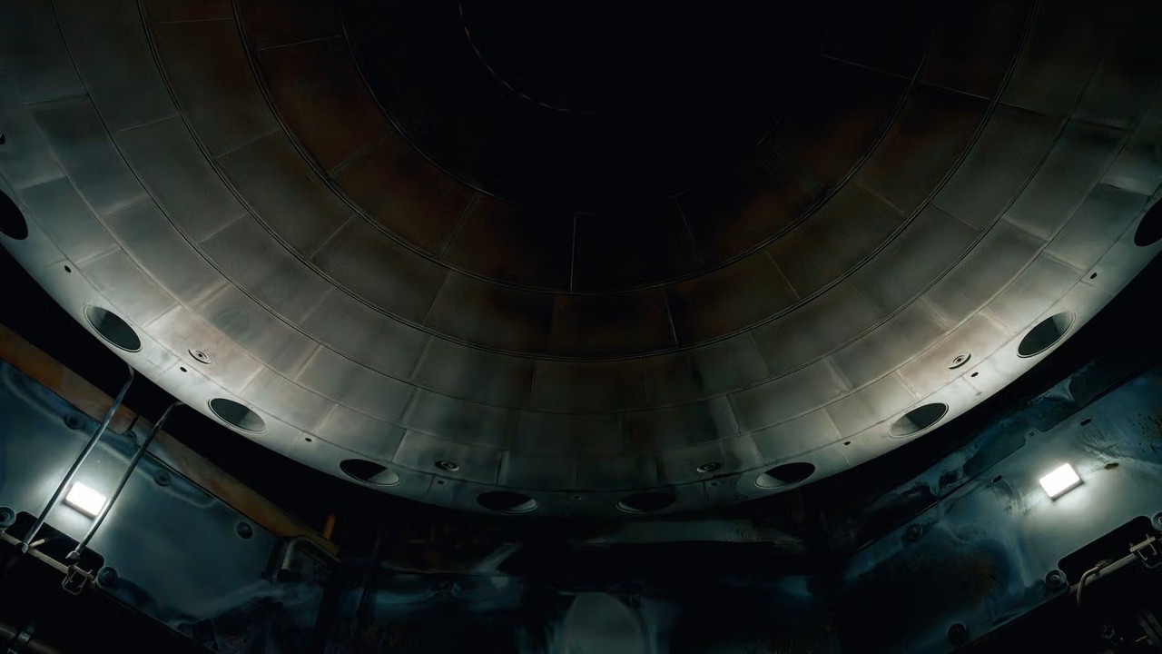 Small holes outline the peremiter of a metal dome.