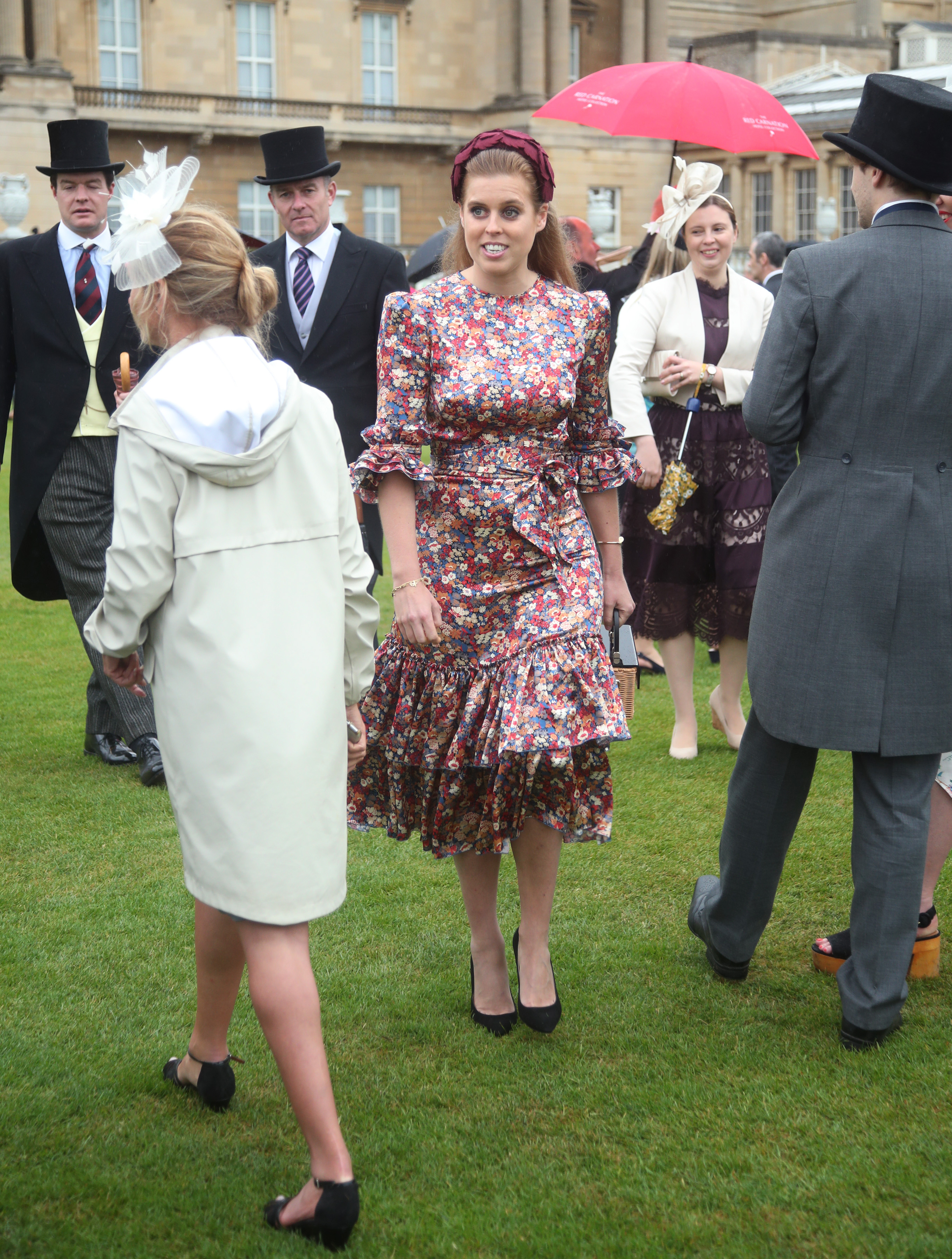 Princess Beatrice wearing a floral dress with ruffled hem