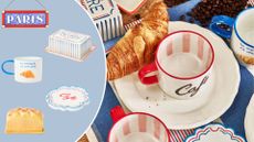 The butter dish, sign, mug, and side dish from the Oliver Bonas Caf&eacute; Collection