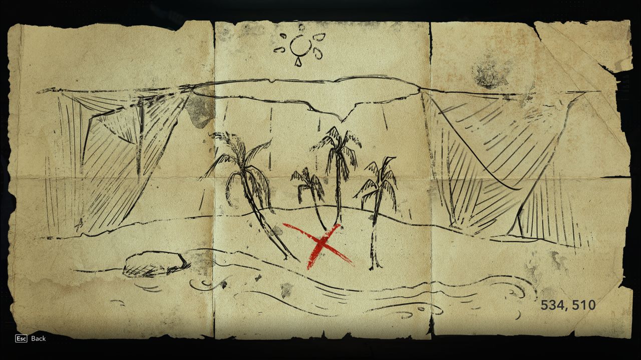 Black Flag treasure maps: A hand-drawn map leading to buried treasure.
