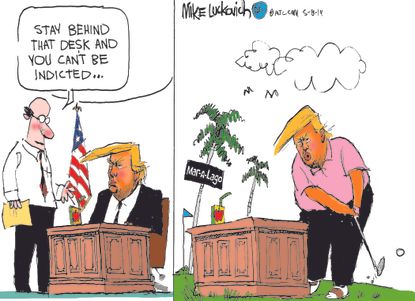 Political Cartoon U.S. Trump Mar-a-lago impeachment democrats president tax returns Mueller report