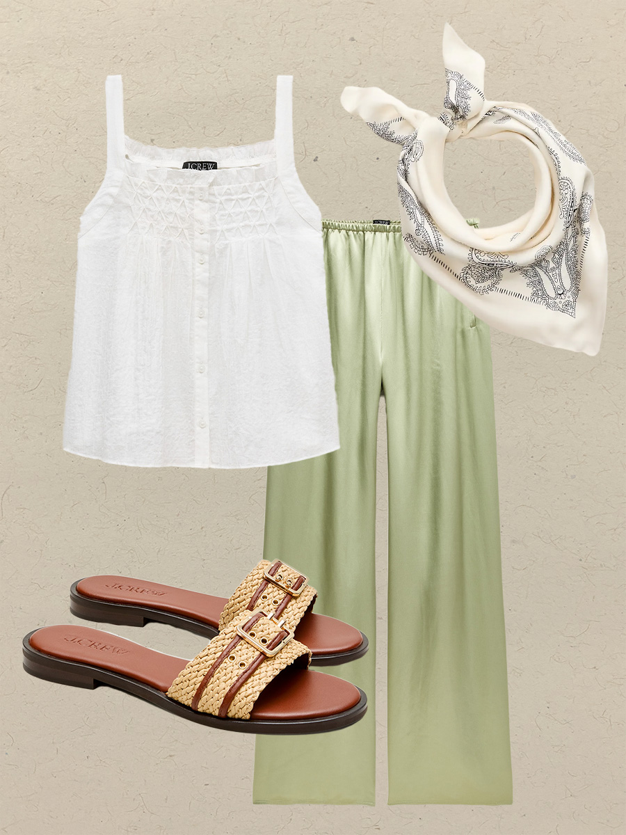 Collage of J.Crew summer clothing pieces.