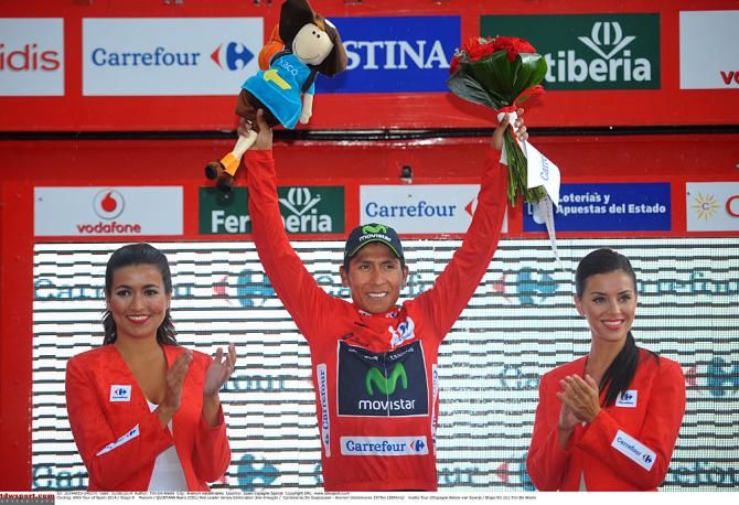 Quintana on the podium as the race leader