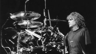 Def Leppard drummer Rick Allen playing his electronic drumkit