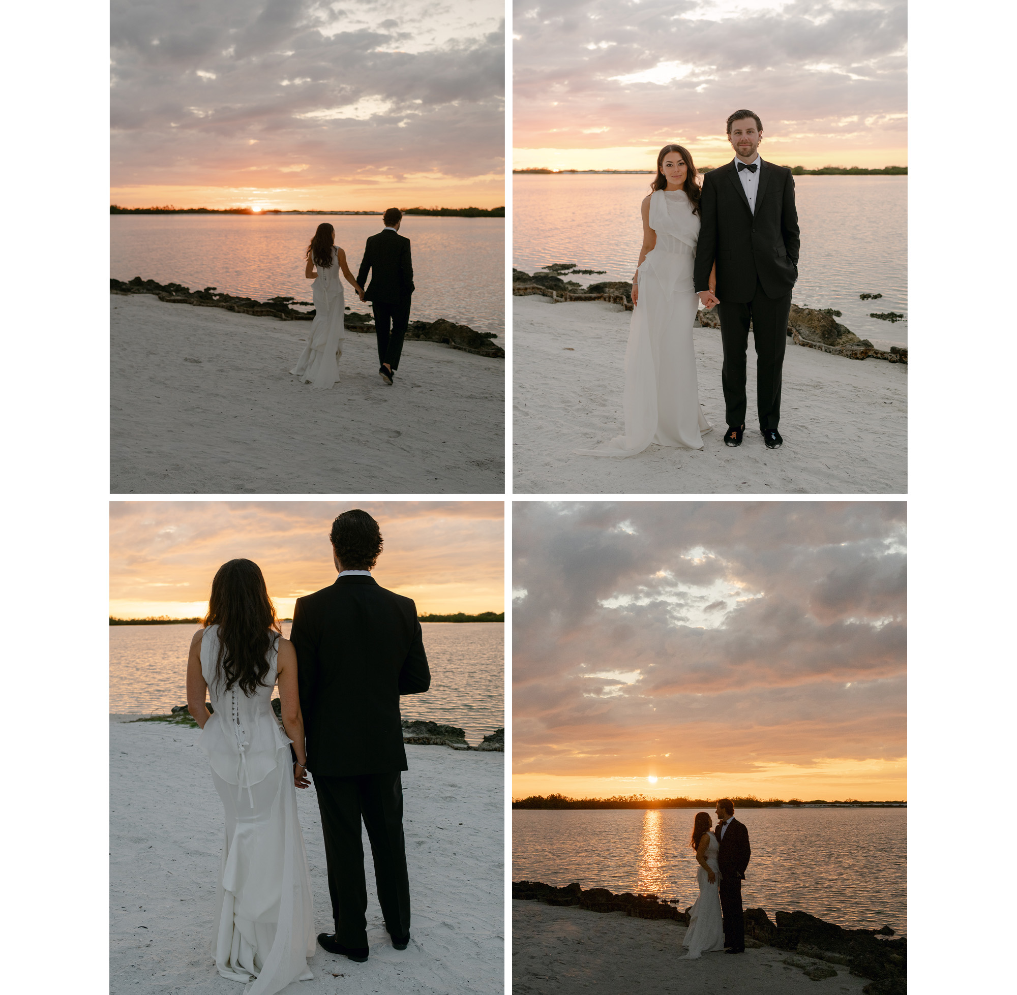 Collage of Kelli Orihuela and Chris Denci walking on the beach during sunset.