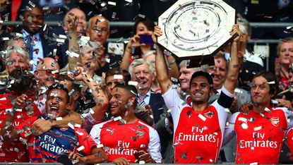 Arsenal celebrate with the FA Community Shield at Wembley