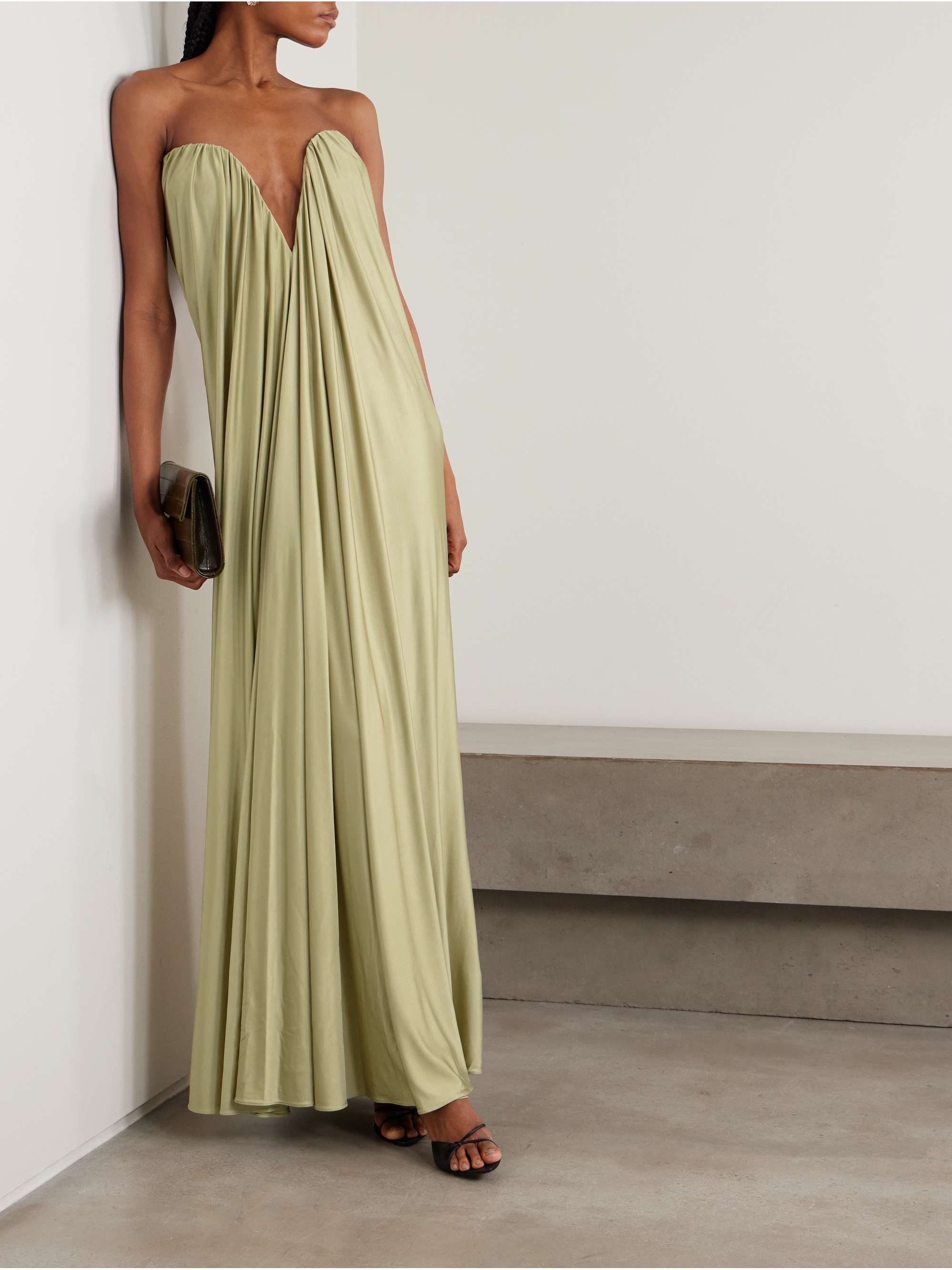 Olivienne Strapless Pleated Satin Gown