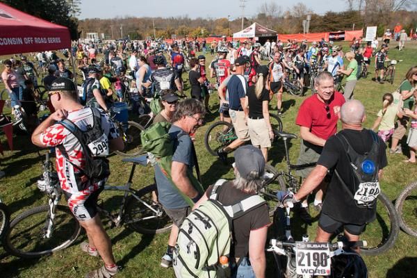 The finish of the Sport Series races draws a large crowd to the WORS Expo Area at the Wigwam MTB Challenge.