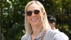 Zara Tindall attends day ten of the Wimbledon Tennis Championships at the All England Lawn Tennis and Croquet Club on July 12, 2023